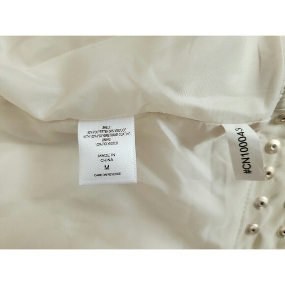 NWT NYC Washable Faux Leather Graphic Moto Jacket Drive Guitar Ivory Studded Med - Picture 7 of 9